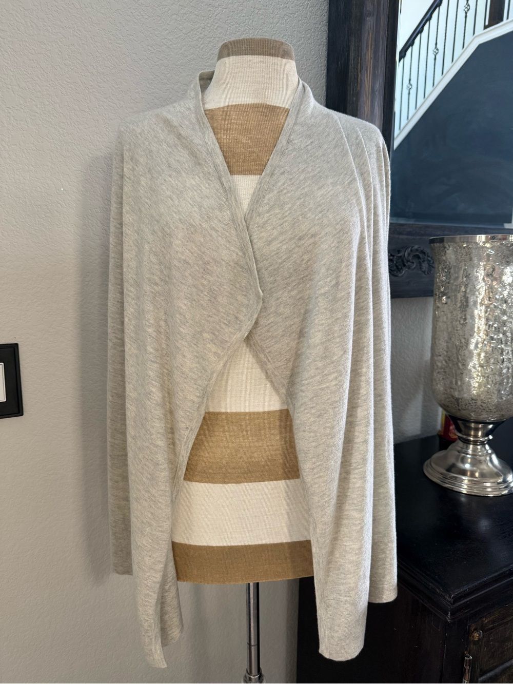 Neiman Marcus Light Gray Open-Front Draped Cardigan